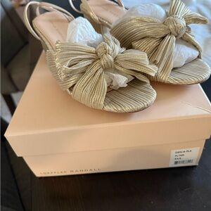Brand New Loeffler Randall Metallic Gold Knot Bow Slingback Sandals